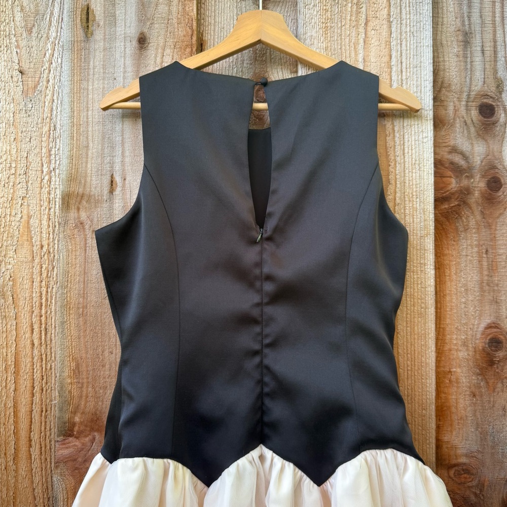 Black and Cream Satin Drop-Style Waist Tulle Midi Dress 🌿 - Picture 7 of 10